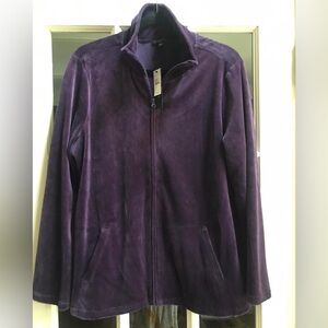 Talbots Large Zip Up Mockneck Velour Jacket